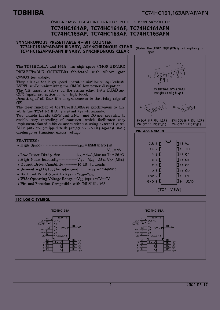 TC74HC161AF_300484.PDF Datasheet