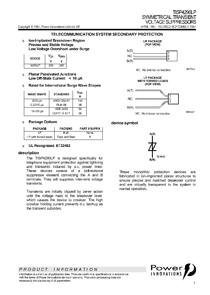 TISP4290LP_244190.PDF Datasheet