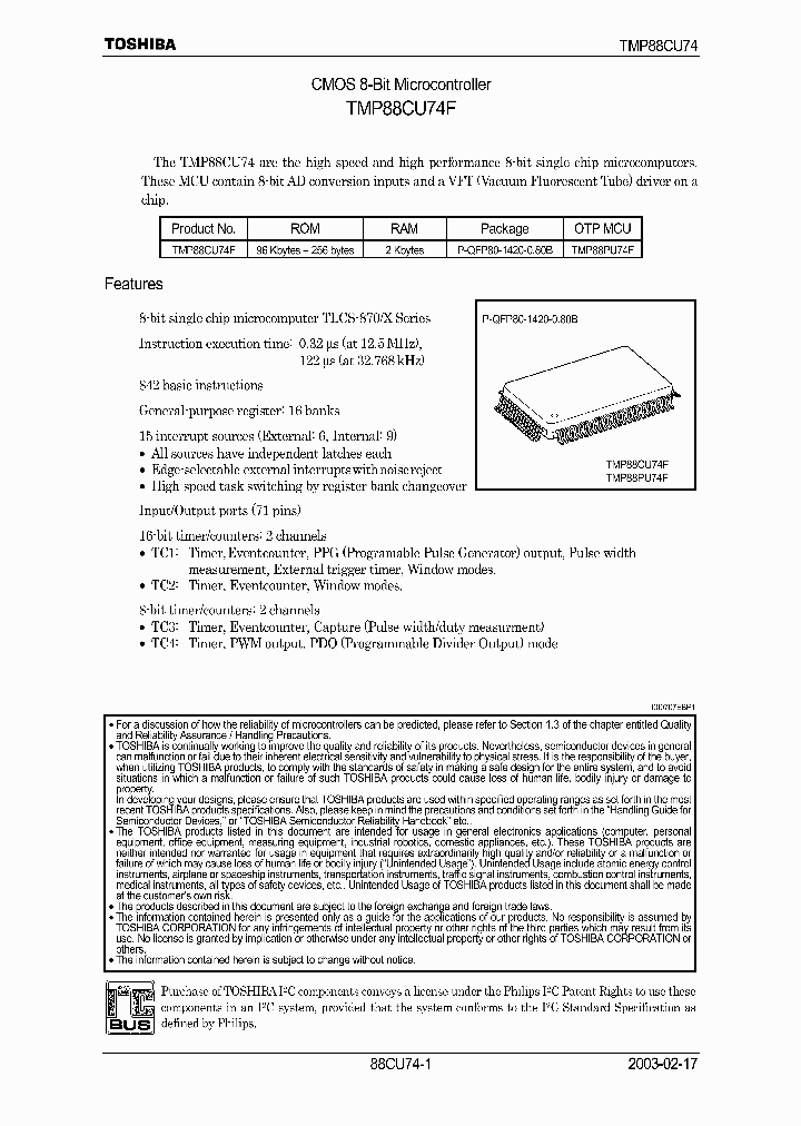 TMP88CU74F_298733.PDF Datasheet