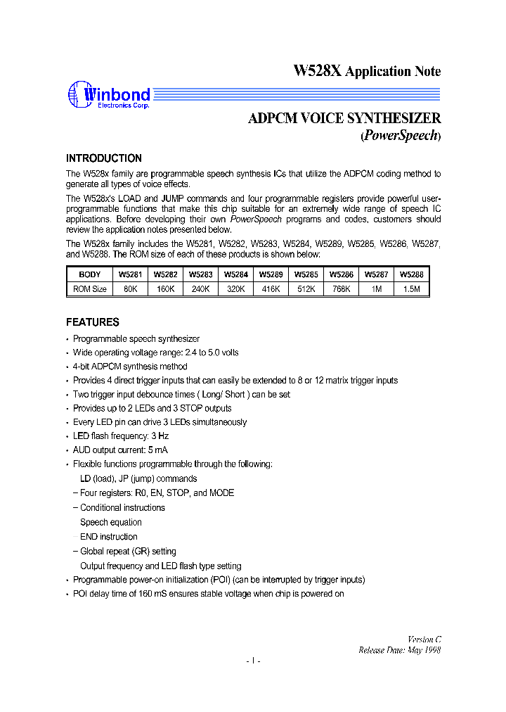 W528XAPPLICATIONNOTE_207337.PDF Datasheet