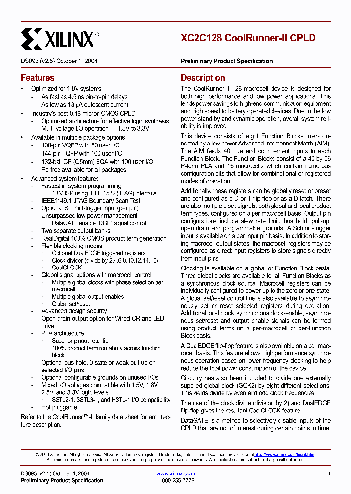 XC2C128_291951.PDF Datasheet