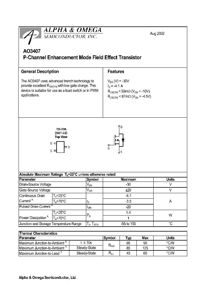AO3407_204665.PDF Datasheet