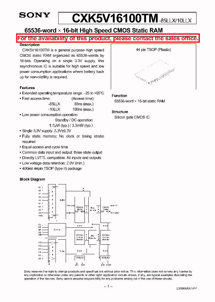 CXK5V16100TM-10LLX_235154.PDF Datasheet