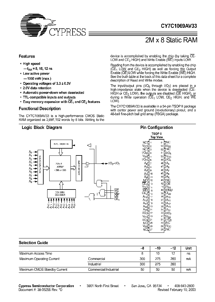 CY7C1069AV33-10BAC_242693.PDF Datasheet