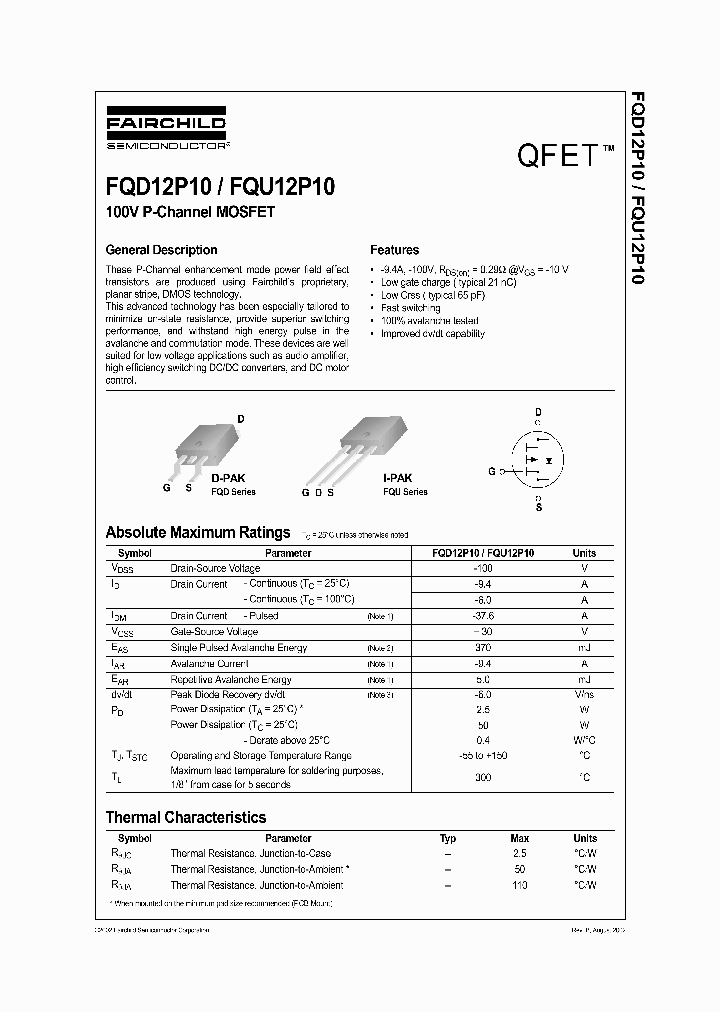 FQD12P10_266550.PDF Datasheet
