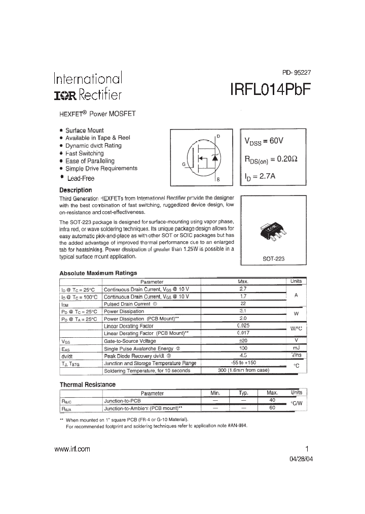 IRFL014PBF_255822.PDF Datasheet
