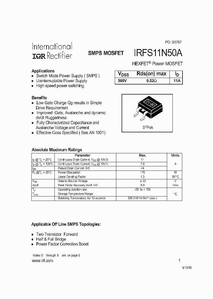 IRFS11N50A_224354.PDF Datasheet