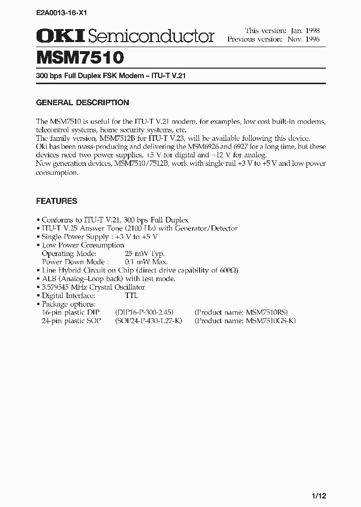MSM7510_241699.PDF Datasheet