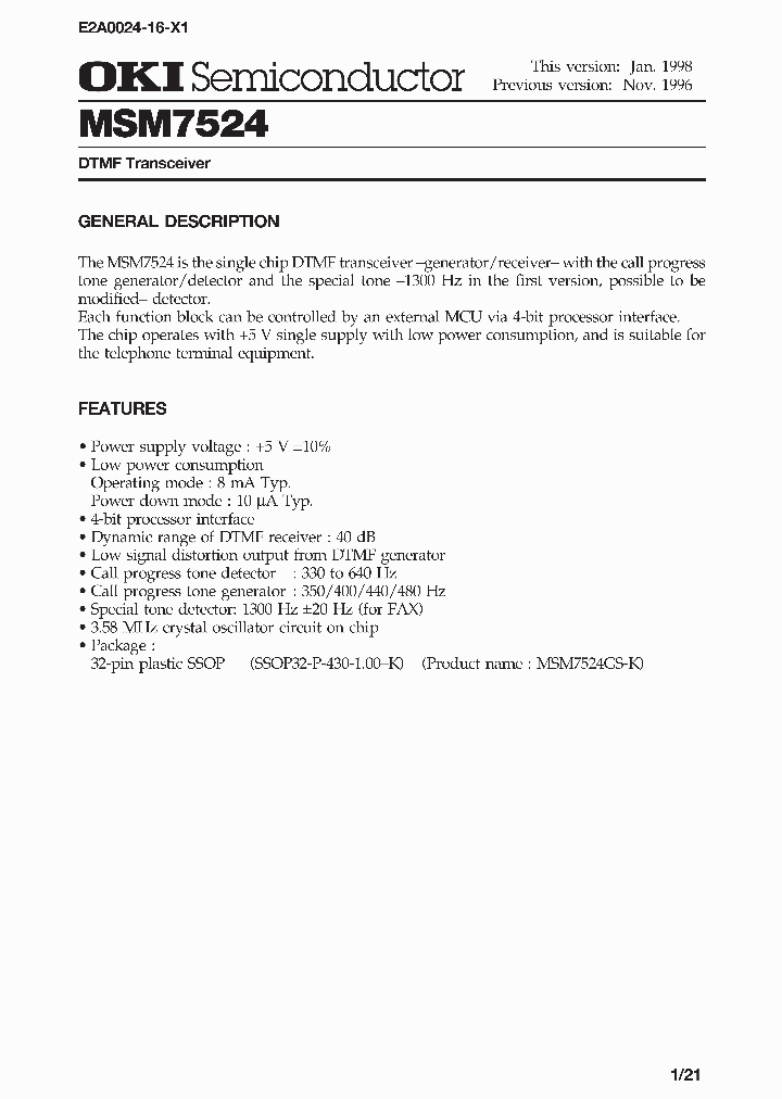 MSM7524_249128.PDF Datasheet