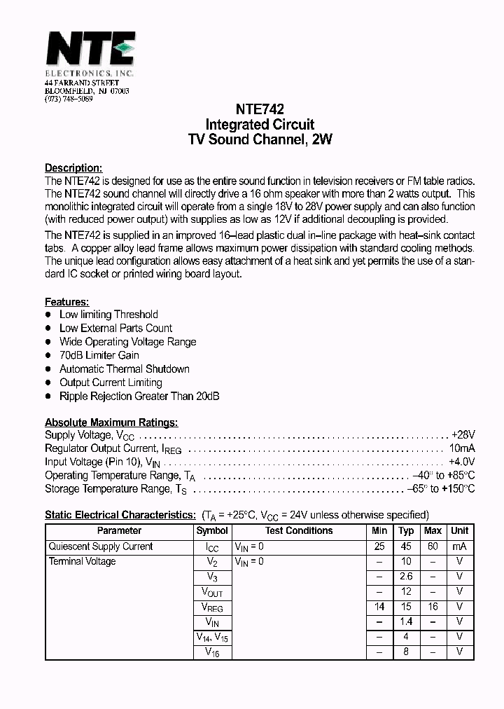 NTE742_218595.PDF Datasheet