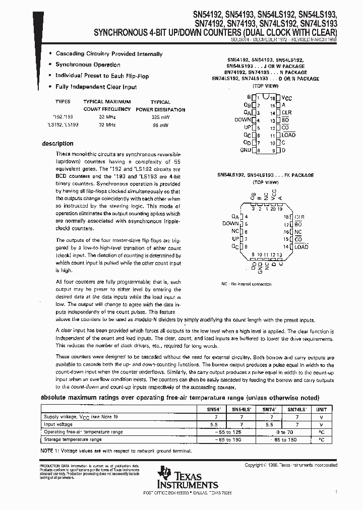 SN74LS192_240764.PDF Datasheet