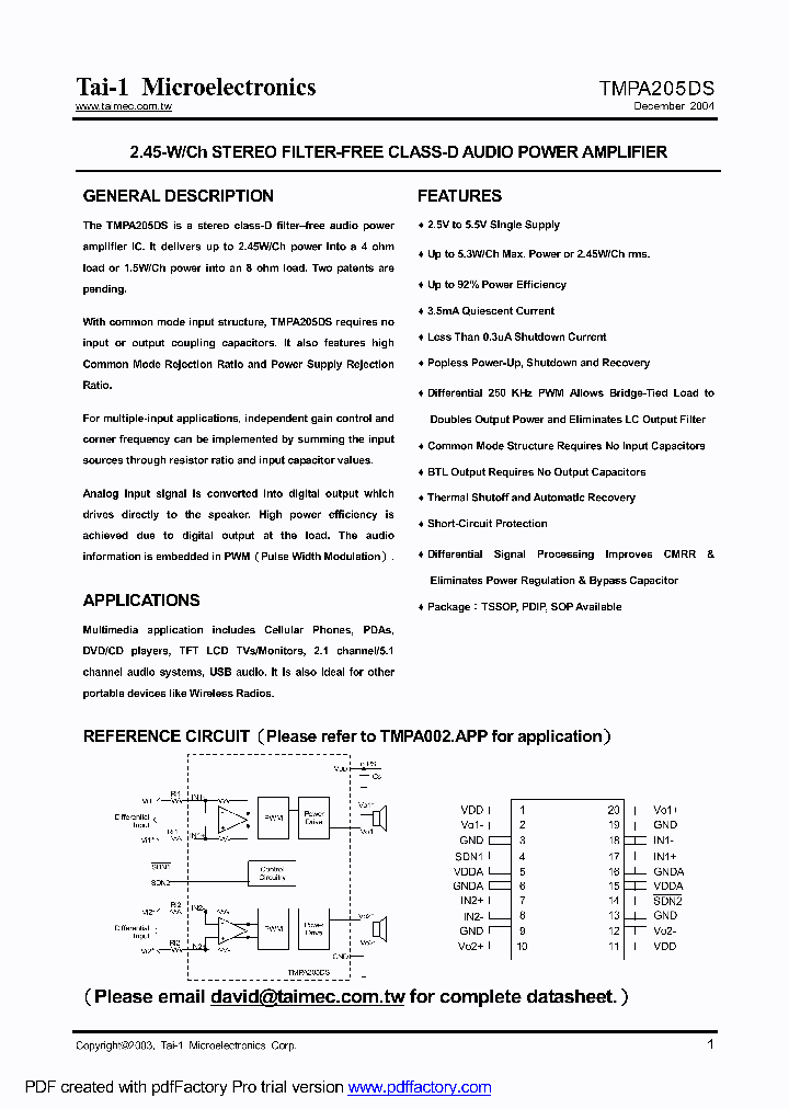TMPA205DS_247899.PDF Datasheet