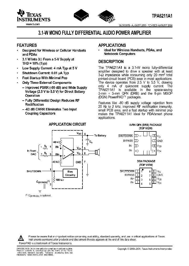 TPA6211A1DGN_267406.PDF Datasheet