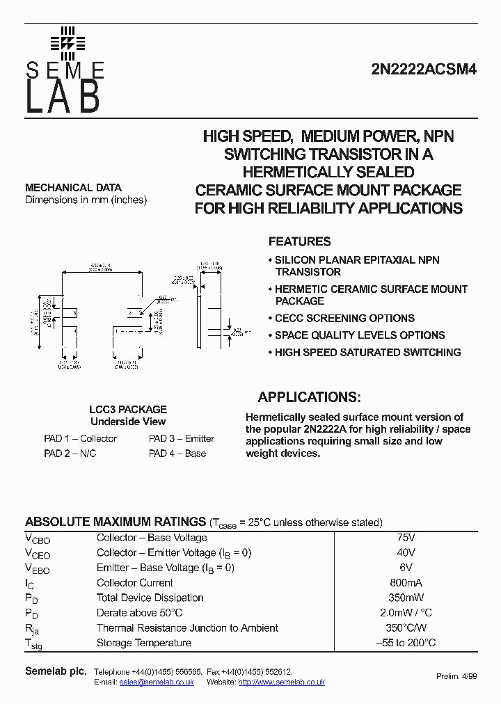 2N2222ACSM4_220494.PDF Datasheet