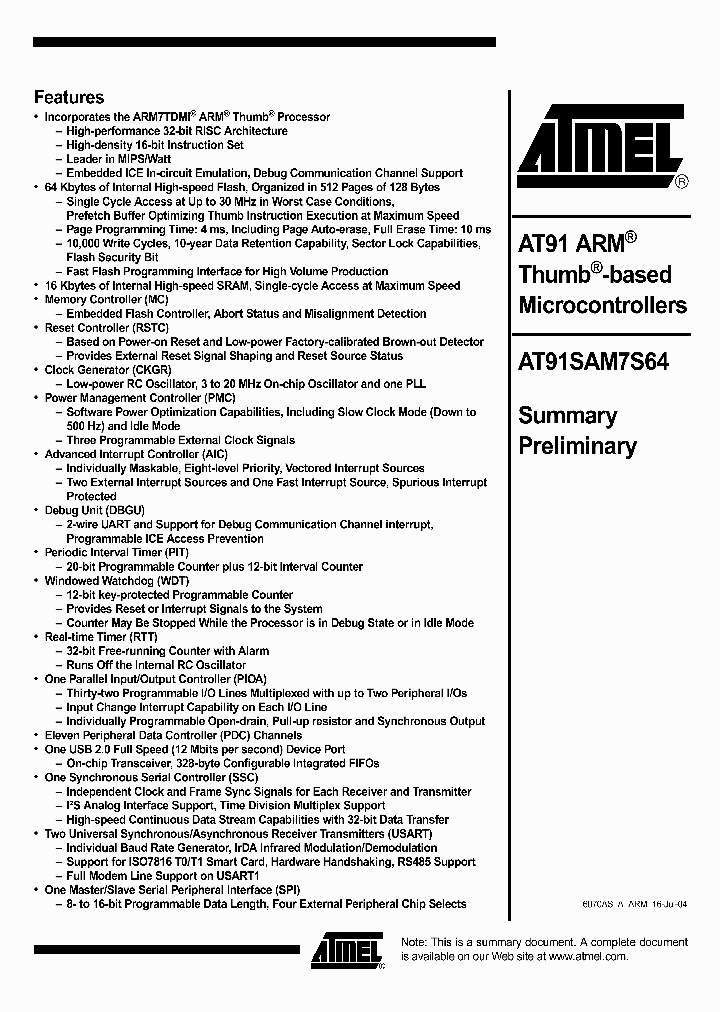 AT91SAM7S64_212065.PDF Datasheet