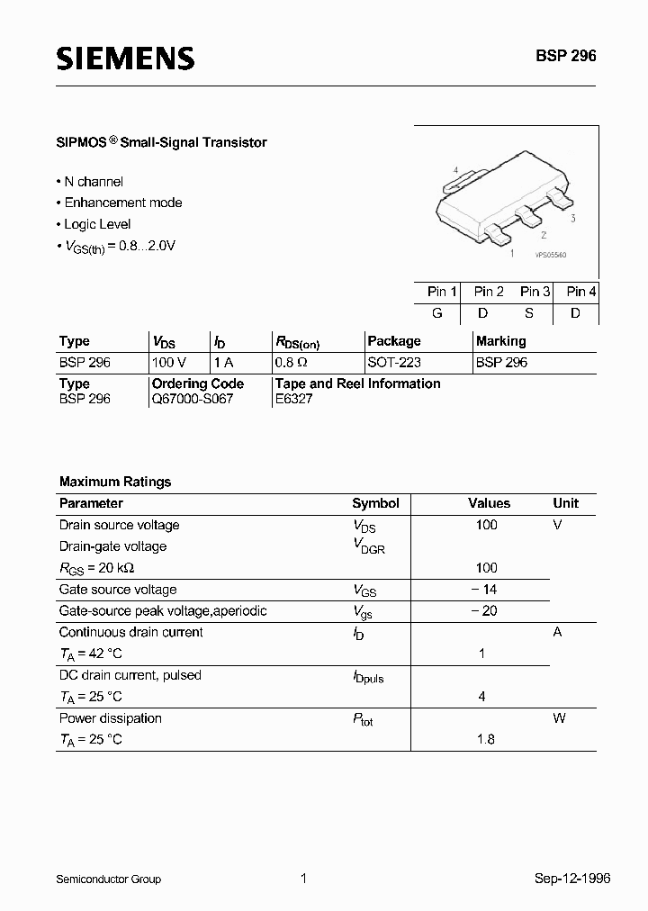 BSP296_212280.PDF Datasheet