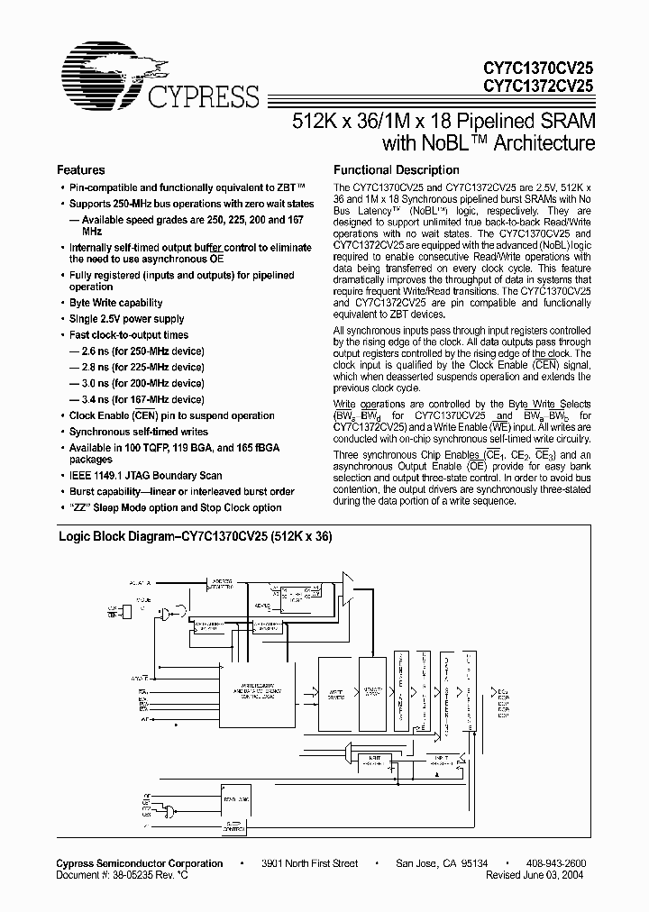 CY7C1370CV_176821.PDF Datasheet
