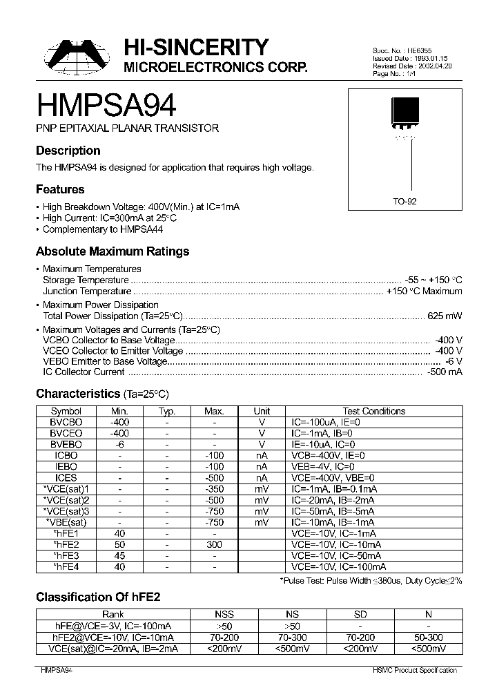 HMPSA94_299381.PDF Datasheet