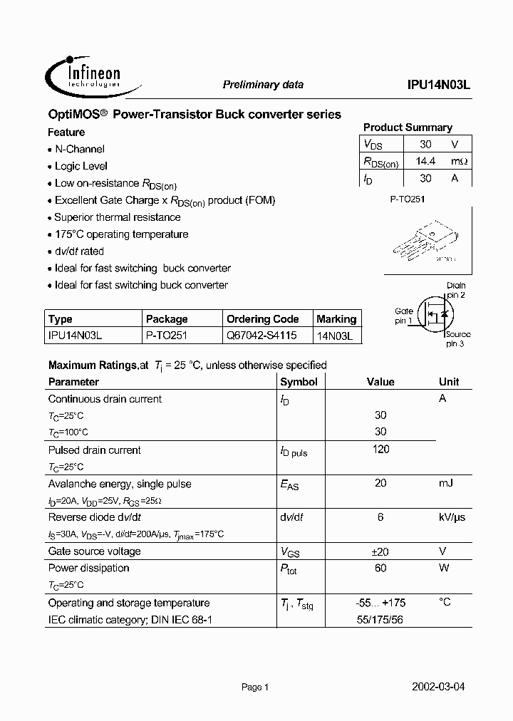 IPU14N03L_227502.PDF Datasheet