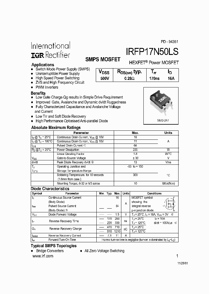 IRFP17N50LS_219685.PDF Datasheet