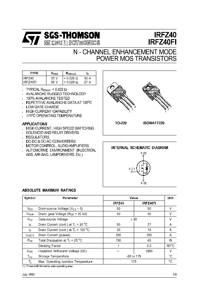 IRFZ40_213518.PDF Datasheet