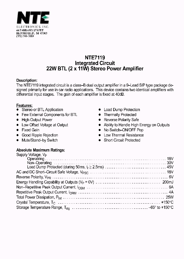 NTE7119_226048.PDF Datasheet