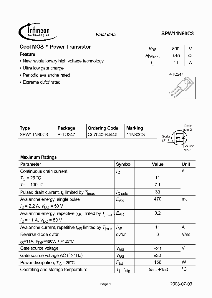 SPW11N80C3_213602.PDF Datasheet