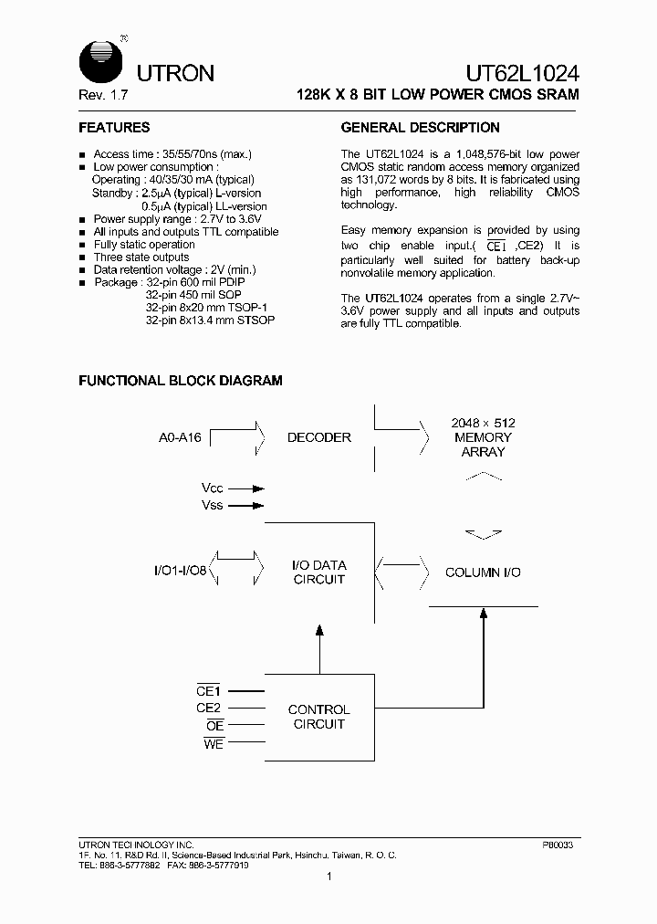 UT62L1024_176275.PDF Datasheet