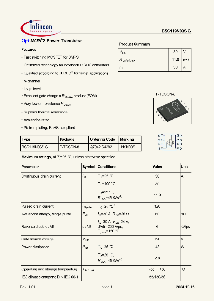 BSC119N03S_361314.PDF Datasheet