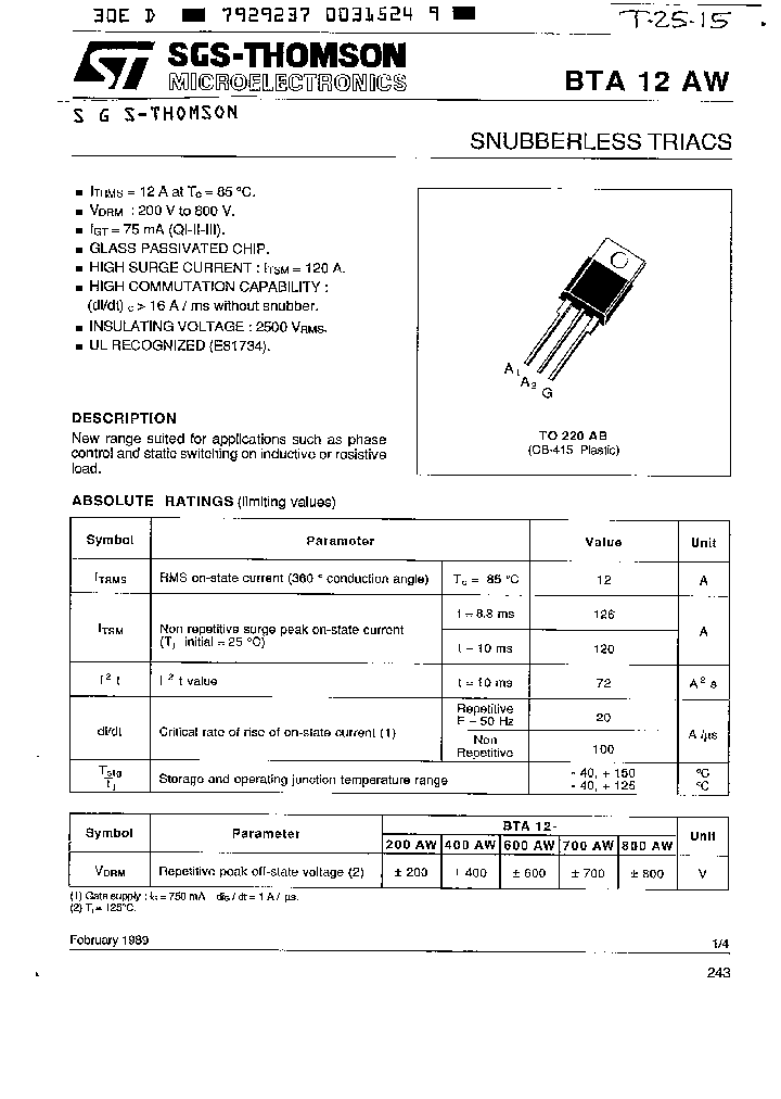 BTA12AW_344019.PDF Datasheet