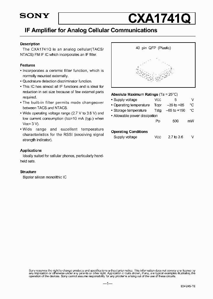 CXA1741Q_327292.PDF Datasheet