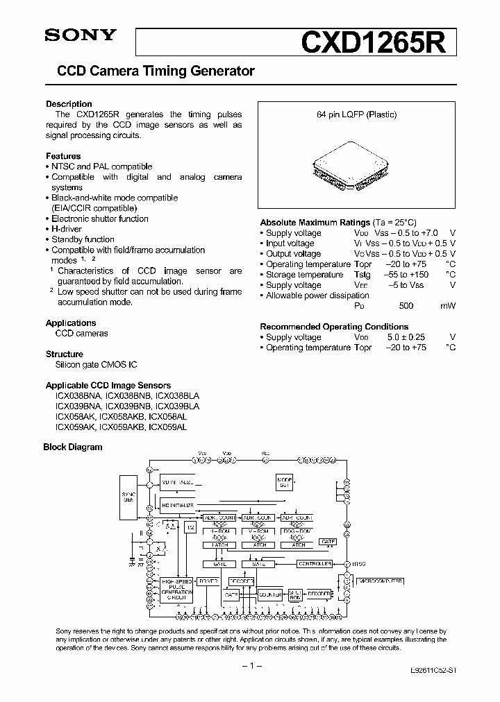 CXD1265_101596.PDF Datasheet