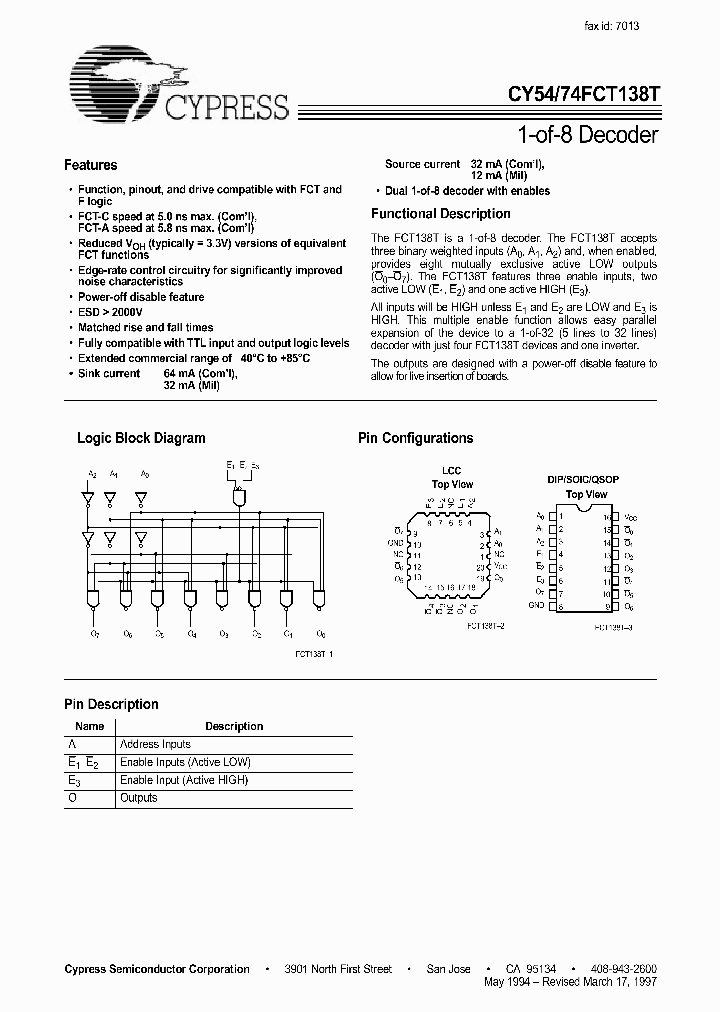 CY54FCT138CTDMB_352328.PDF Datasheet