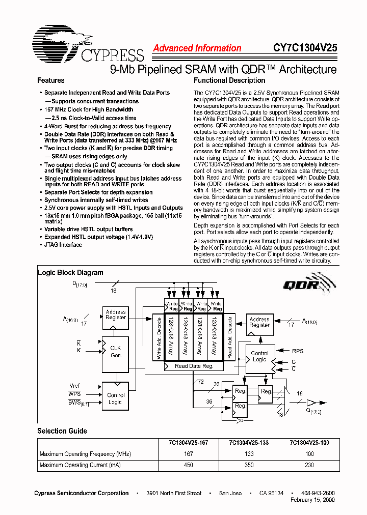 CY7C1304V25_317636.PDF Datasheet