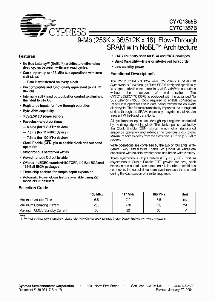 CY7C1357BNBSP_198717.PDF Datasheet