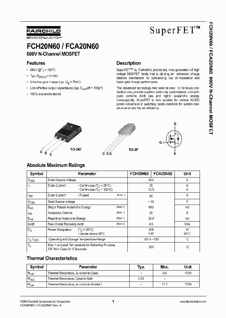 FCH20N60NBSP_326450.PDF Datasheet