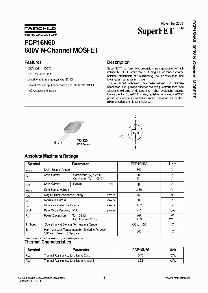 FCP16N60_382997.PDF Datasheet