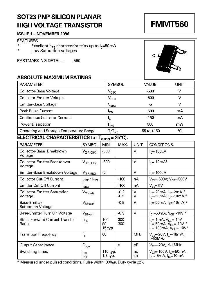 FMMT560_366567.PDF Datasheet