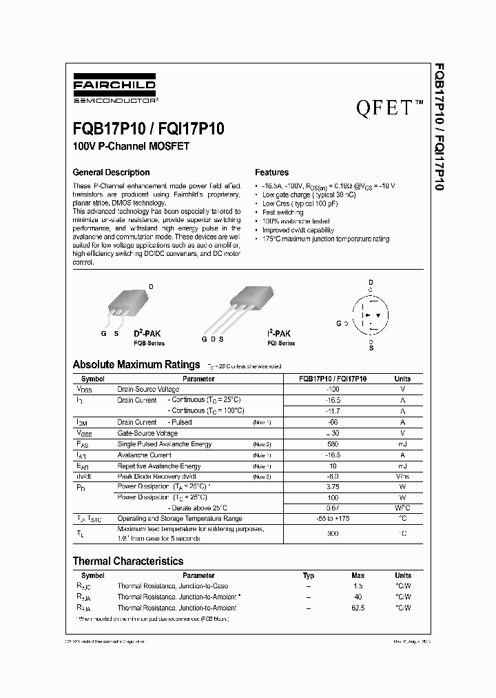 FQB17P10_327514.PDF Datasheet