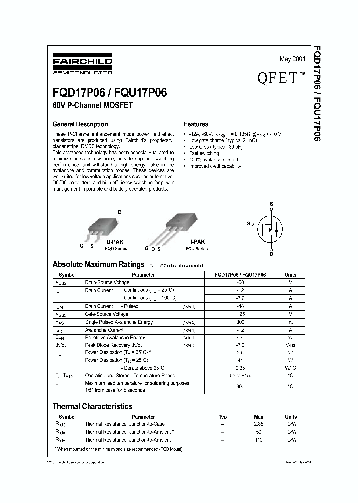 FQD17P06_268635.PDF Datasheet