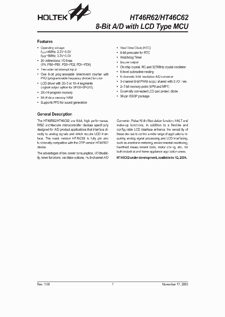HT46R62NBSPNBSPHT46C62_355724.PDF Datasheet
