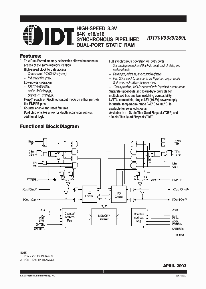IDT70V9289L_322097.PDF Datasheet