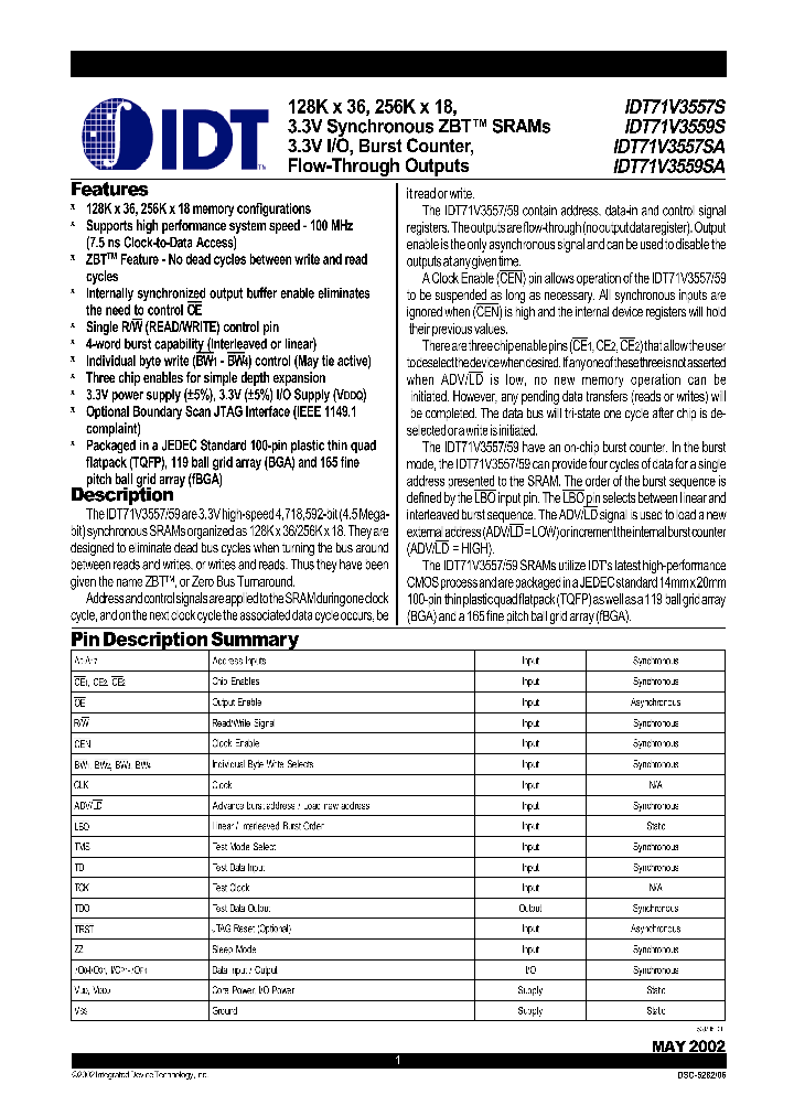 IDT71V3557SA_370366.PDF Datasheet