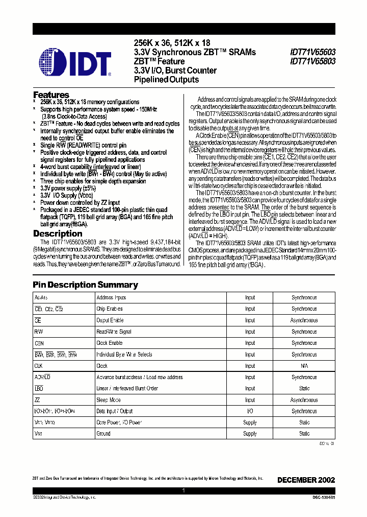 IDT71V65603_319813.PDF Datasheet