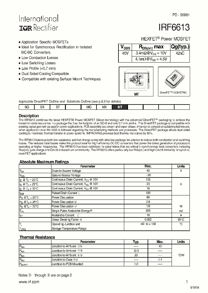 IRF6613_364086.PDF Datasheet