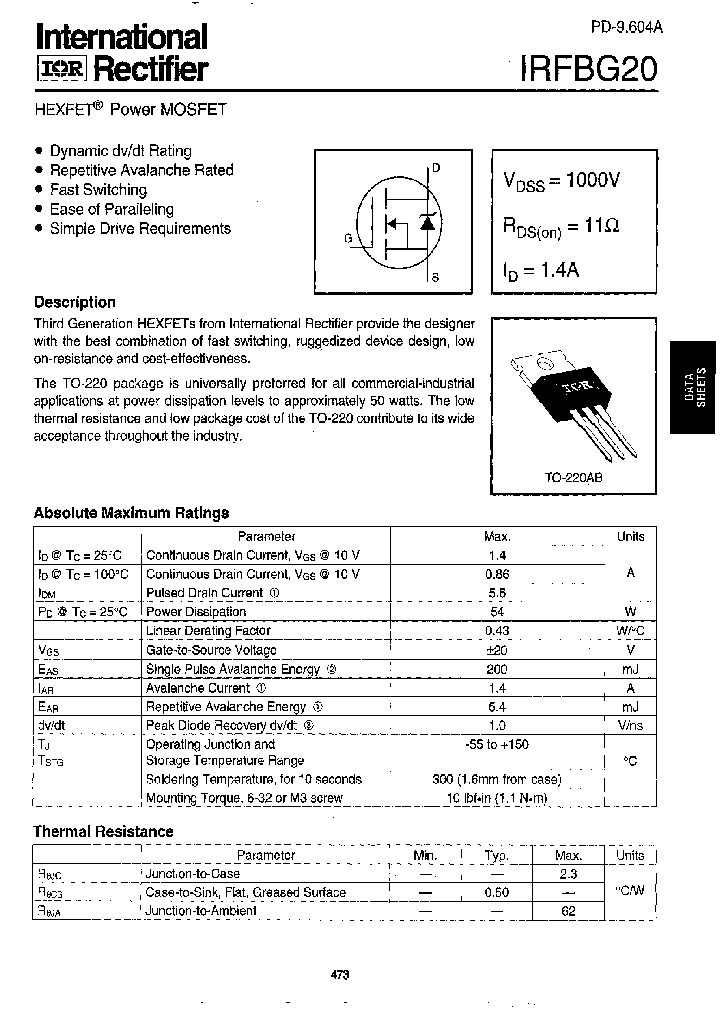 IRFBG20_201061.PDF Datasheet