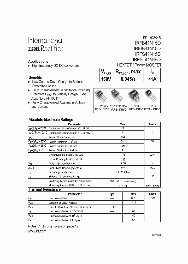 IRFIB41N15D_331487.PDF Datasheet