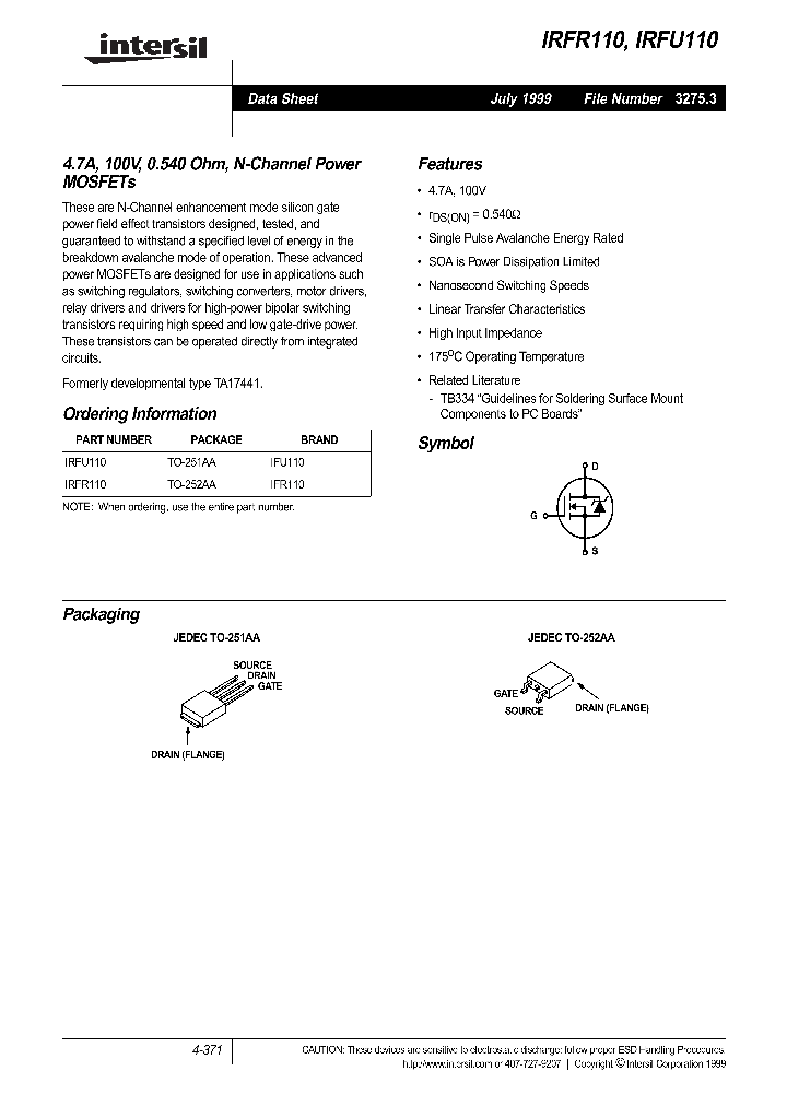 IRFU110_62119.PDF Datasheet