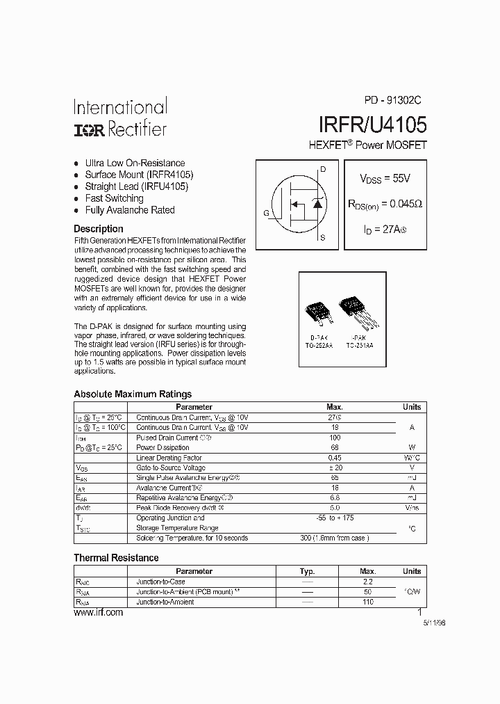 IRFRU4105_62640.PDF Datasheet
