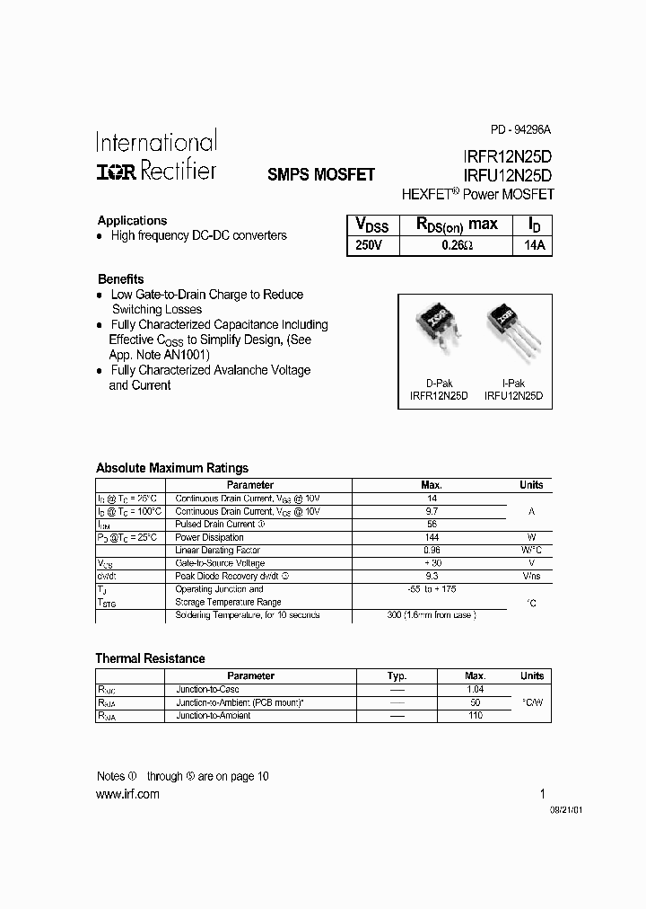 IRFU12N25D_380630.PDF Datasheet